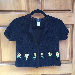 Black crochet top w yellow flowers